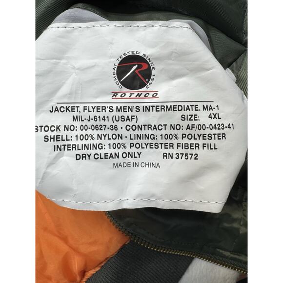 Rothco MA-1 Tactical Bomber Jacket Reversible Orange MA1 Air Force Size 4XL - Picture 3 of 9